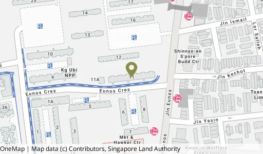 Location map of Blk 11 Eunos Cres, a HDB resale block in Geylang, Singapore