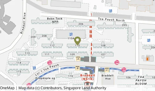 Location map of Blk 110 Lor 1 Toa Payoh, a HDB resale block in Toa Payoh, Singapore