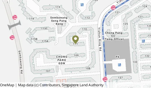Location map of Blk 111 Yishun Ring Rd, a HDB resale block in Yishun, Singapore