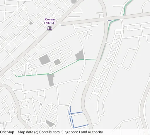 Map of the area around Blk 112 Hougang Ave 1 in Hougang, showing 400 m and 1 km rings and 2 primary schools within 1 km