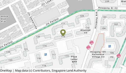 Location map of Blk 112 Hougang Ave 1, a HDB resale block in Hougang, Singapore