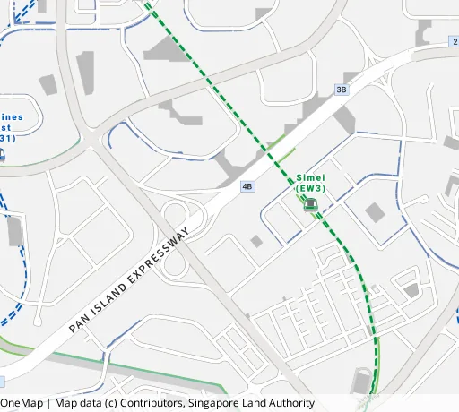 Map of the area around Blk 112 Simei St 1 in Tampines, showing 400 m and 1 km rings and 4 primary schools within 1 km