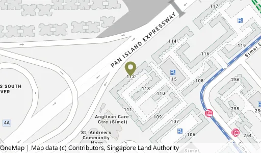 Location map of Blk 112 Simei St 1, a HDB resale block in Tampines, Singapore