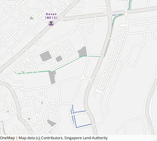 Map of the area around Blk 113 Hougang Ave 1 in Hougang, showing 400 m and 1 km rings and 2 primary schools within 1 km