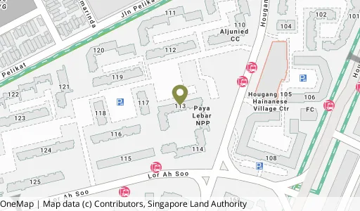 Location map of Blk 113 Hougang Ave 1, a HDB resale block in Hougang, Singapore