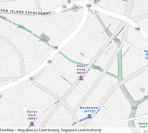 Map of the area around Blk 113B Mcnair Rd in Kallang/Whampoa, showing 400 m and 1 km rings and 2 primary schools within 1 km