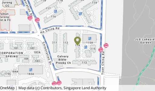 Location map of Blk 114 Ho Ching Rd, a HDB resale block in Jurong West, Singapore