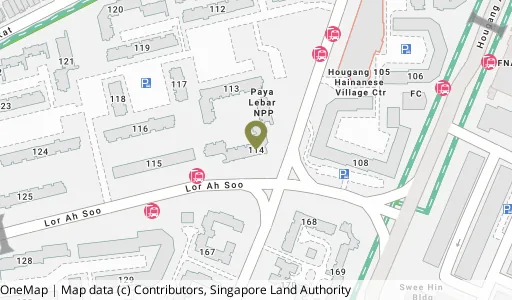 Location map of Blk 114 Hougang Ave 1, a HDB resale block in Hougang, Singapore