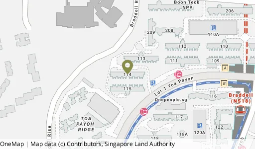 Location map of Blk 114 Lor 1 Toa Payoh, a HDB resale block in Toa Payoh, Singapore