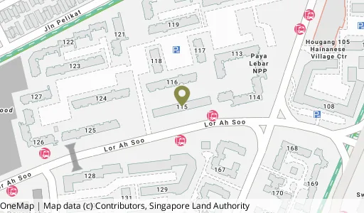 Location map of Blk 115 Hougang Ave 1, a HDB resale block in Hougang, Singapore