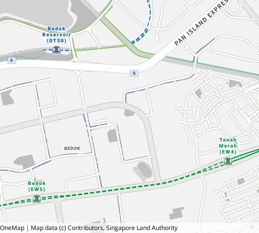 Map of the area around Blk 116 Bedok Nth Rd in Bedok, showing 400 m and 1 km rings and 5 primary schools within 1 km