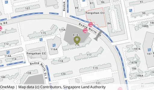 Location map of Blk 116 Bedok Nth Rd, a HDB resale block in Bedok, Singapore