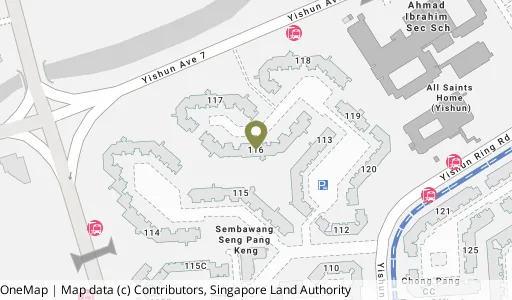 Location map of Blk 116 Yishun Ring Rd, a HDB resale block in Yishun, Singapore