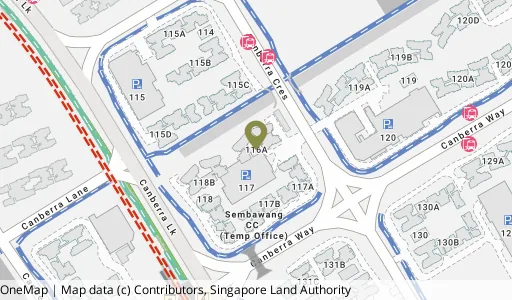 Location map of Blk 116A Canberra Cres, a HDB resale block in Sembawang, Singapore