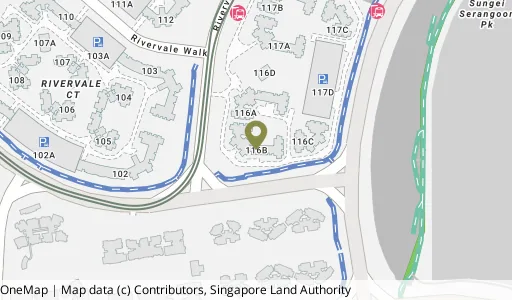 Location map of Blk 116B Rivervale Dr, a HDB resale block in Sengkang, Singapore