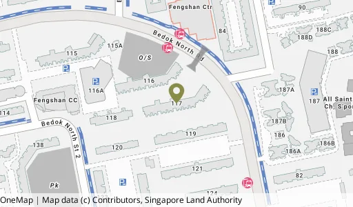 Location map of Blk 117 Bedok Nth Rd, a HDB resale block in Bedok, Singapore