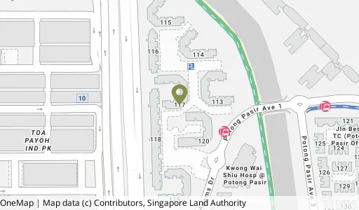 Location map of Blk 117 Potong Pasir Ave 1, a HDB resale block in Toa Payoh, Singapore