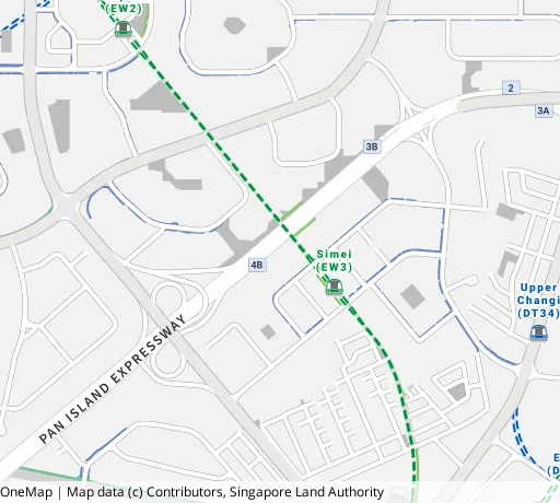 Map of the area around Blk 117 Simei St 1 in Tampines, showing 400 m and 1 km rings and 4 primary schools within 1 km
