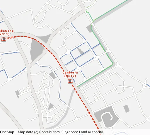 Map of the area around Blk 117A Canberra Cres in Sembawang, showing 400 m and 1 km rings and 1 hawker centre within 1 km