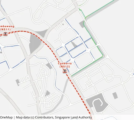 Map of the area around Blk 117B Canberra Cres in Sembawang, showing 400 m and 1 km rings and 1 hawker centre within 1 km