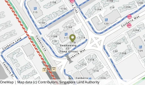 Location map of Blk 117B Canberra Cres, a HDB resale block in Sembawang, Singapore
