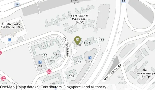 Location map of Blk 117B Jln Tenteram, a HDB resale block in Kallang/Whampoa, Singapore