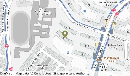 Location map of Blk 118 Ang Mo Kio Ave 4, a HDB resale block in Ang Mo Kio, Singapore