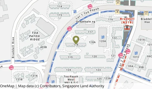 Location map of Blk 118 Lor 1 Toa Payoh, a HDB resale block in Toa Payoh, Singapore