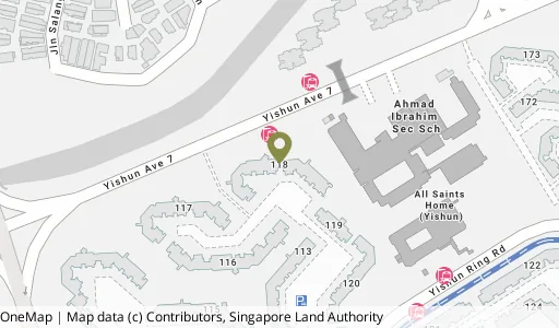 Location map of Blk 118 Yishun Ring Rd, a HDB resale block in Yishun, Singapore