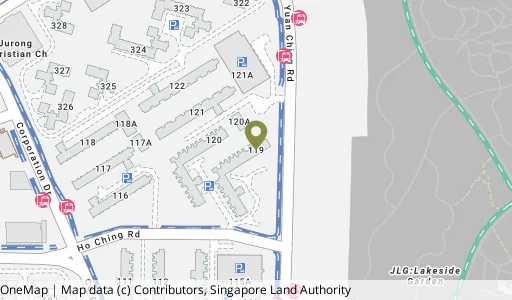 Location map of Blk 119 Ho Ching Rd, a HDB resale block in Jurong West, Singapore
