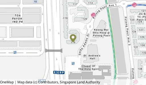 Location map of Blk 119 Potong Pasir Ave 1, a HDB resale block in Toa Payoh, Singapore