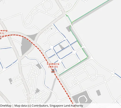 Map of the area around Blk 119A Canberra Cres in Sembawang, showing 400 m and 1 km rings and 1 hawker centre within 1 km