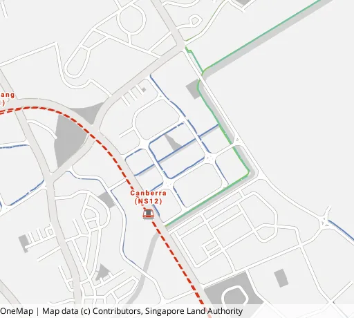 Map of the area around Blk 119B Canberra Cres in Sembawang, showing 400 m and 1 km rings and 1 supermarket within 1 km