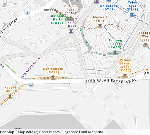 Map of the area around Blk 12 Cantonment Cl in Bukit Merah, showing 400 m and 1 km rings and 1 primary school within 1 km
