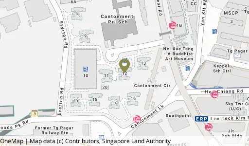 Location map of Blk 12 Cantonment Cl, a HDB resale block in Bukit Merah, Singapore