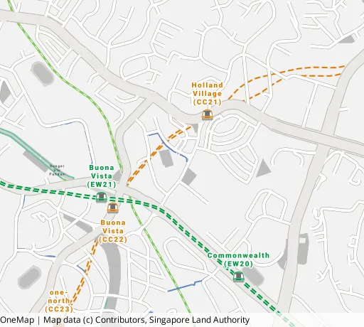 Map of the area around Blk 12 Holland Ave in Queenstown, showing 400 m and 1 km rings and 4 hawker centres within 1 km