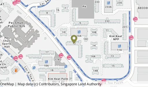 Location map of Blk 12 Lor 7 Toa Payoh, a HDB resale block in Toa Payoh, Singapore
