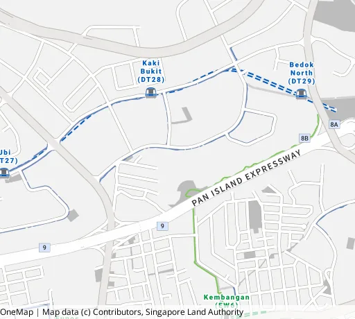 Map of the area around Blk 120 Bedok Reservoir Rd in Bedok, showing 400 m and 1 km rings and 2 primary schools within 1 km