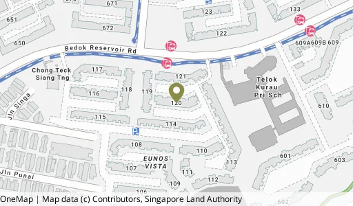 Location map of Blk 120 Bedok Reservoir Rd, a HDB resale block in Bedok, Singapore