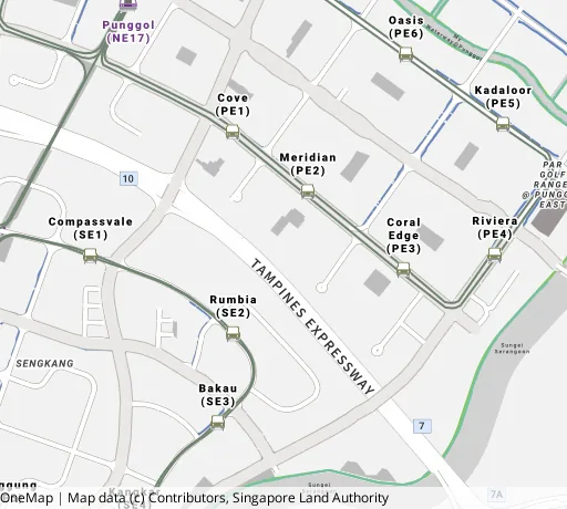 Map of the area around Blk 120A Edgedale Plains in Punggol, showing 400 m and 1 km rings and 6 primary schools within 1 km