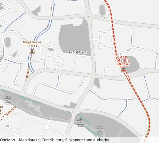 Map of the area around Blk 121 Ang Mo Kio Ave 3 in Ang Mo Kio, showing 400 m and 1 km rings and 4 primary schools within 1 km