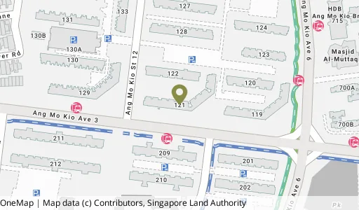 Location map of Blk 121 Ang Mo Kio Ave 3, a HDB resale block in Ang Mo Kio, Singapore