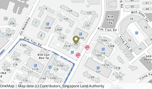 Location map of Blk 121 Kim Tian Pl, a HDB resale block in Bukit Merah, Singapore