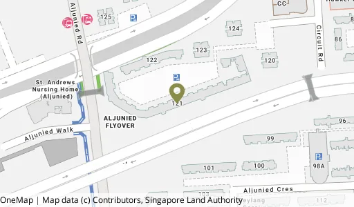 Location map of Blk 121 Paya Lebar Way, a HDB resale block in Geylang, Singapore