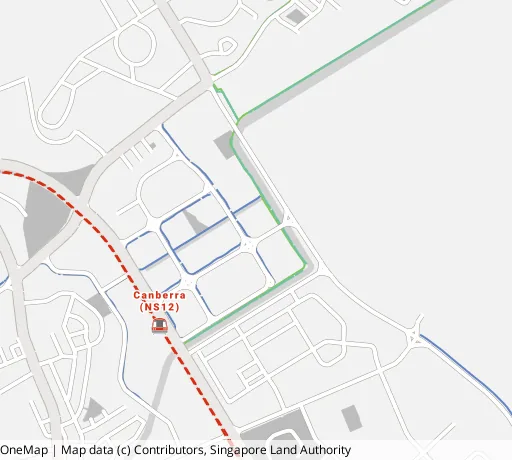 Map of the area around Blk 121D Canberra St in Sembawang, showing 400 m and 1 km rings and 3 parks within 1 km