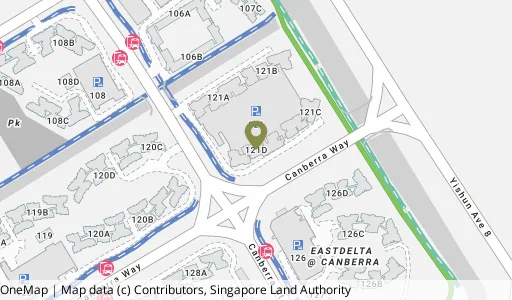 Location map of Blk 121D Canberra St, a HDB resale block in Sembawang, Singapore