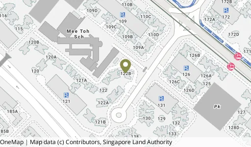 Location map of Blk 122B Edgedale Plains, a HDB resale block in Punggol, Singapore