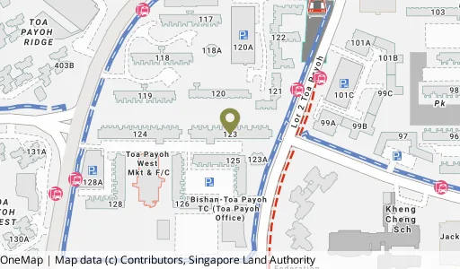 Location map of Blk 123 Lor 1 Toa Payoh, a HDB resale block in Toa Payoh, Singapore