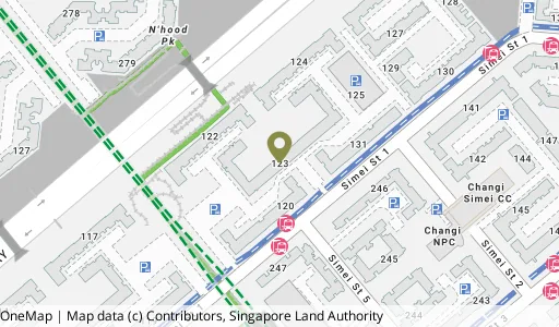 Location map of Blk 123 Simei St 1, a HDB resale block in Tampines, Singapore