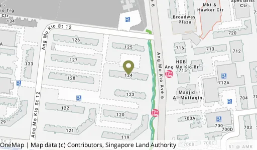 Location map of Blk 124 Ang Mo Kio Ave 6, a HDB resale block in Ang Mo Kio, Singapore
